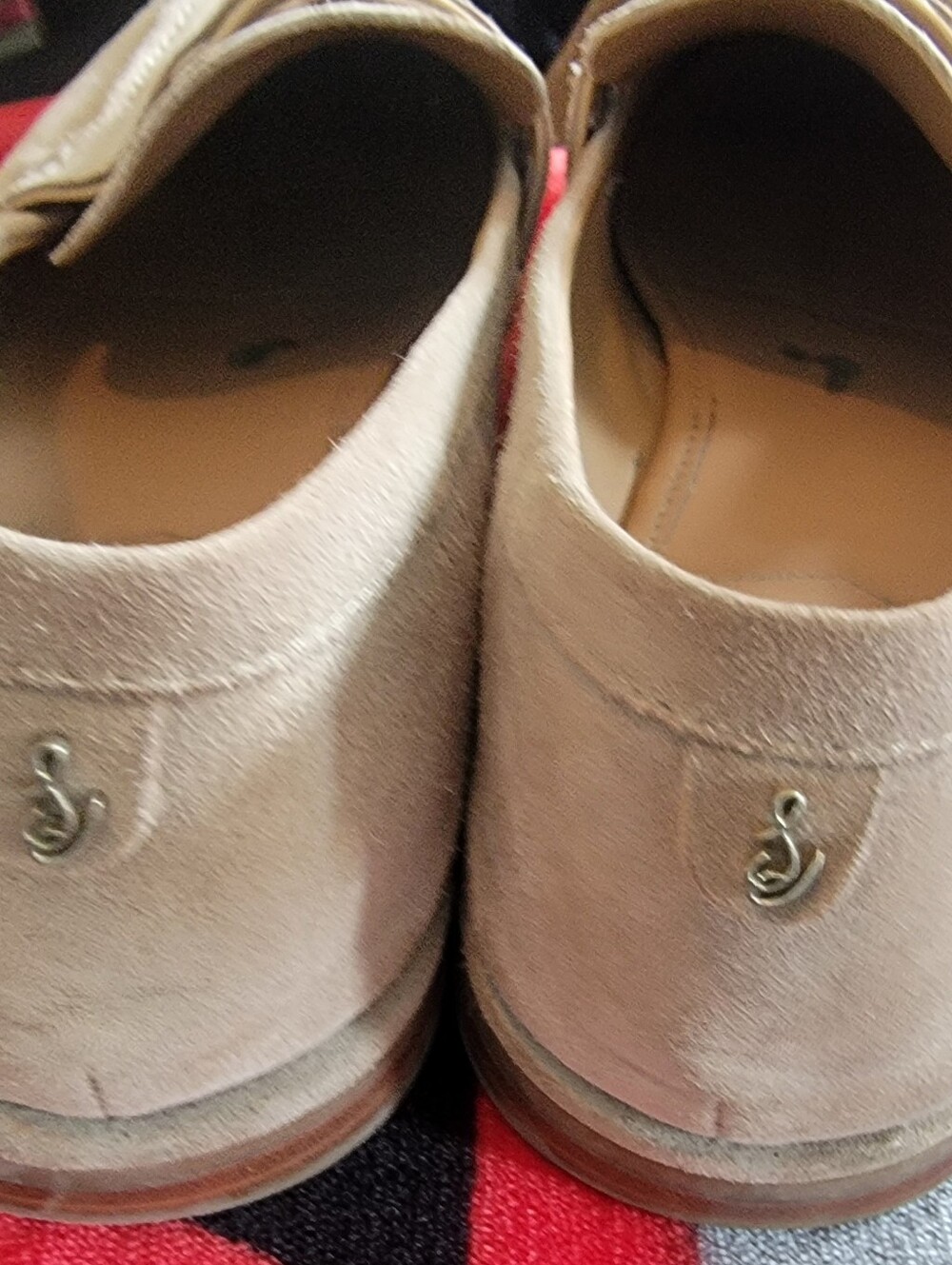 Sam Edelman Beige Suede Moccasins with Silver Logo Accent